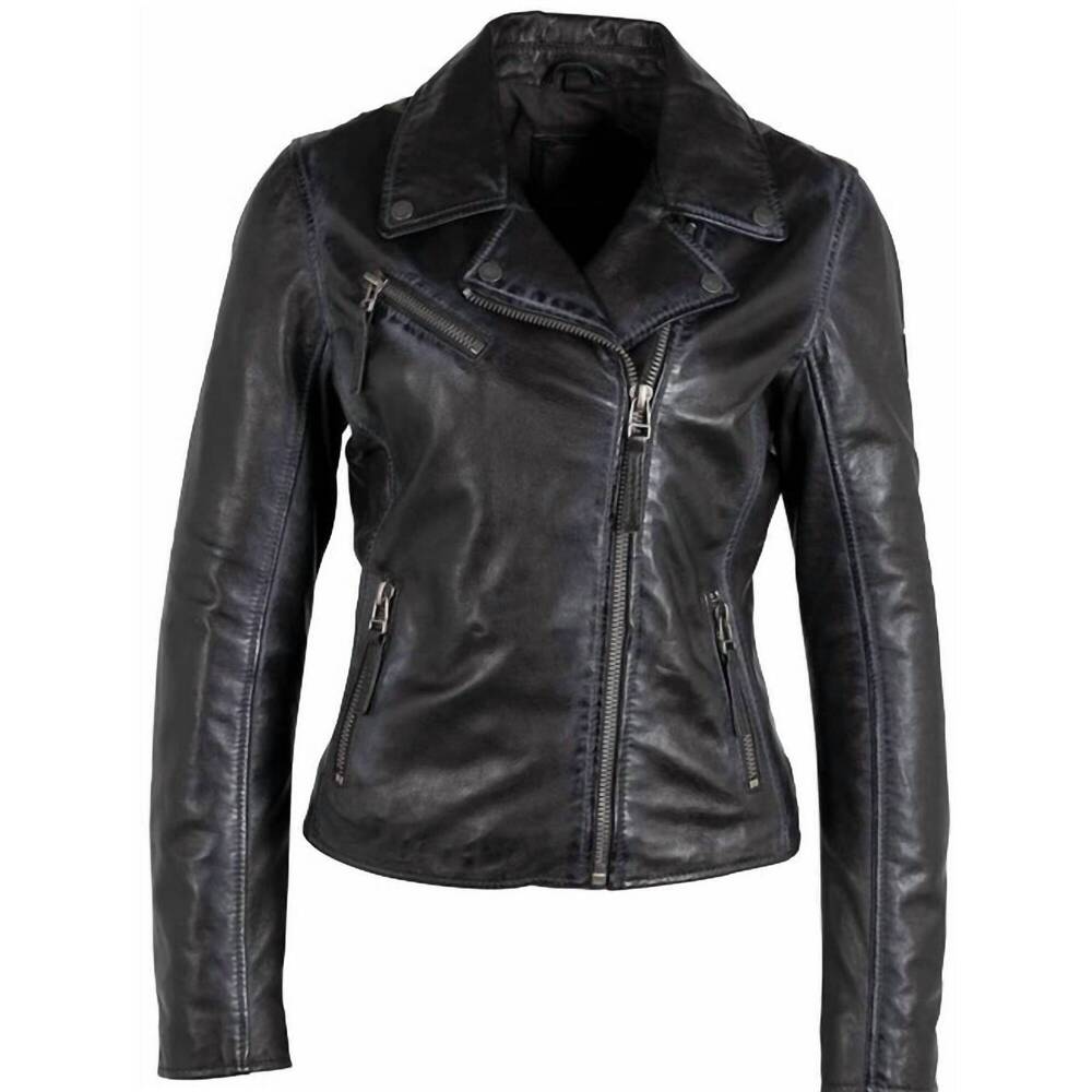 NEW MAURITIUS women's christy star leather jacket in black/olive